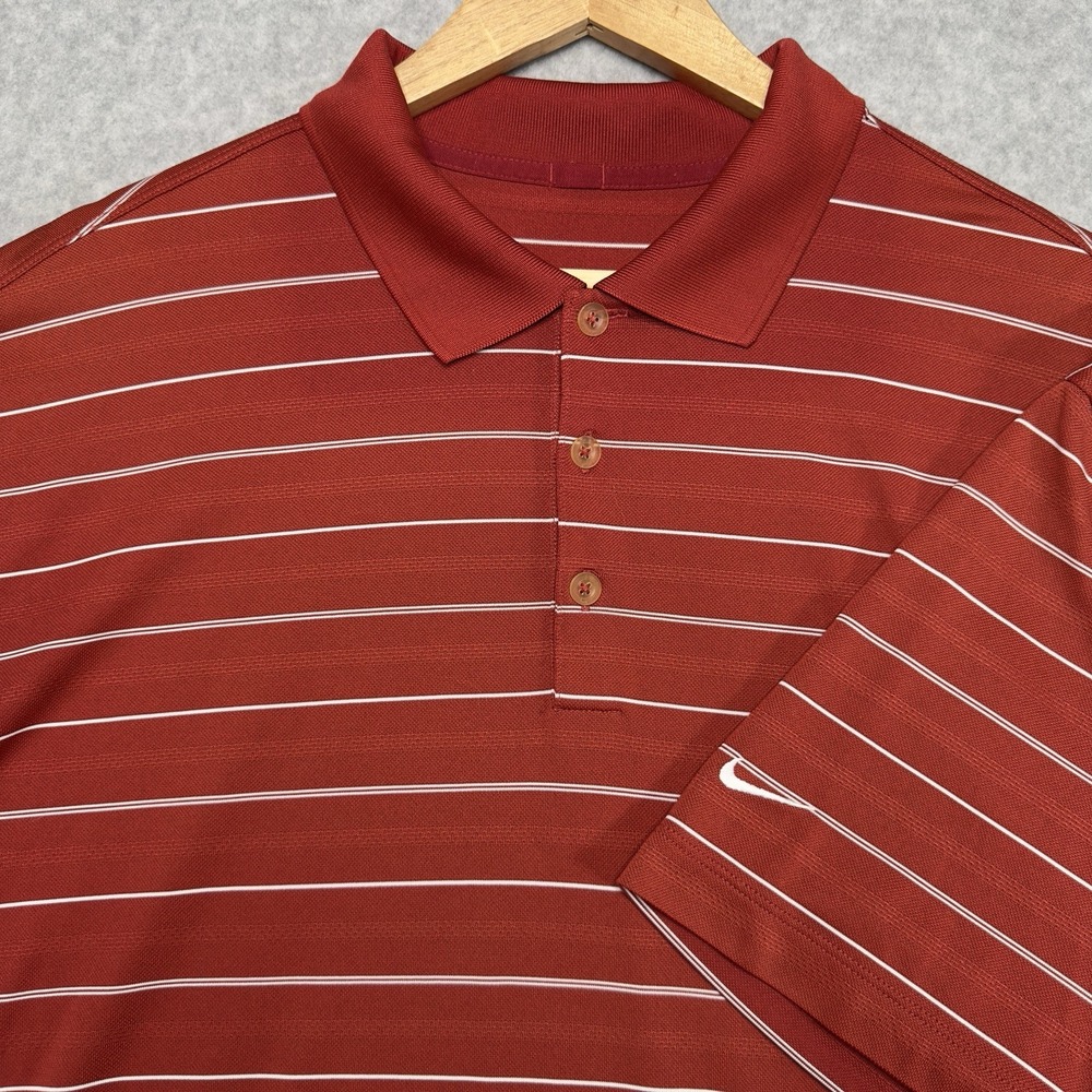 NIKE Men's Golf Polo Performance Shirt Dri-Fit Micro Stripe Tomato Red XL